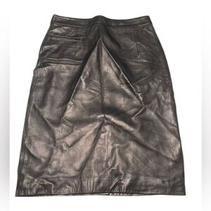 Vtg Rem Garson Genuine Leather Pencil Skirt  Black Front Zippered Pocket Size 8